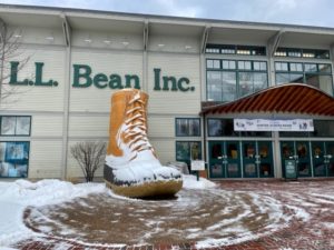 LLBean Exterior. Boot entrance with snow