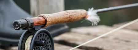 Close up view of a fly fishing rod