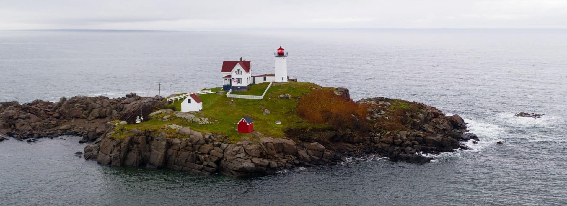 aerial view of cape neddick lighthouse