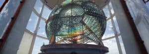 An up close image of a lighthouse lens