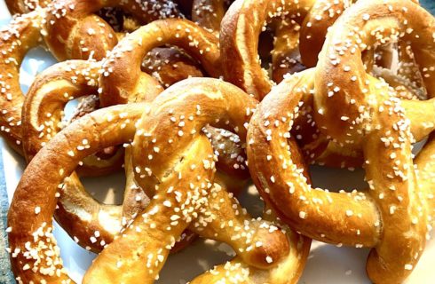 Close up view of homemade pretzels